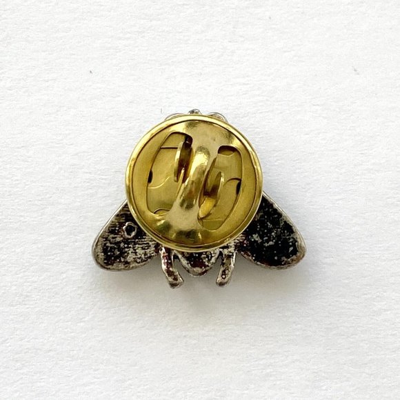 Vintage Bee Fly Bug Green Rhinestone Silver Tone Pinback Lapel Lanyard Hat Pin - Picture 6 of 6